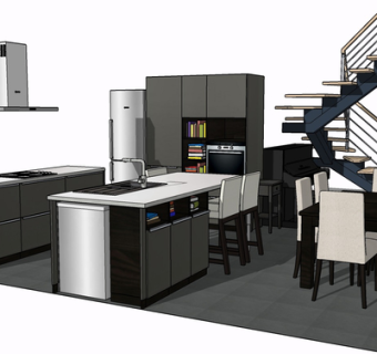 现代实木橱柜su模型