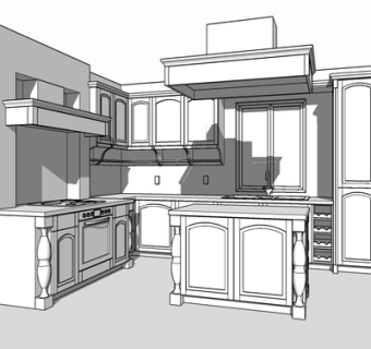 简欧实木橱柜su模型