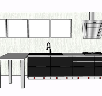 现代实木橱柜su模型