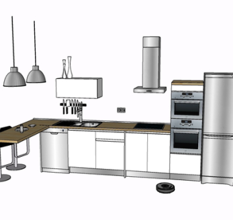 现代实木橱柜su模型