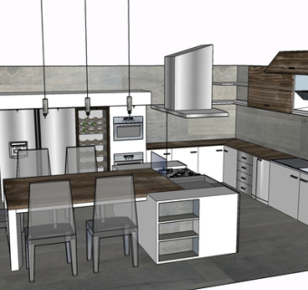 现代实木橱柜su模型