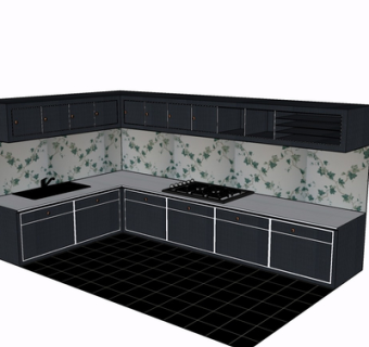 现代实木橱柜su模型