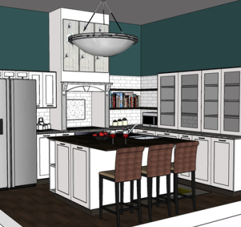 现代实木橱柜su模型