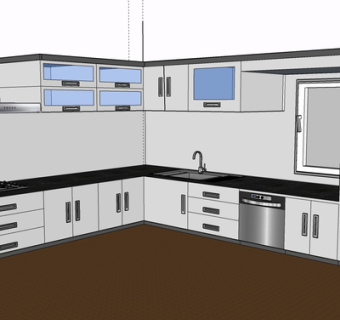 现代实木橱柜su模型