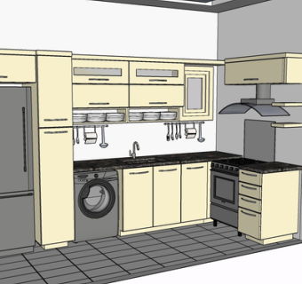 现代实木橱柜su模型