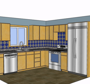 现代实木橱柜su模型