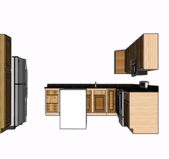 现代实木橱柜su模型