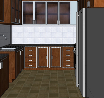 现代实木橱柜su模型