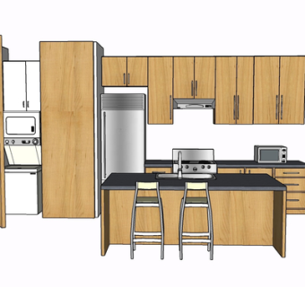 现代实木橱柜su模型