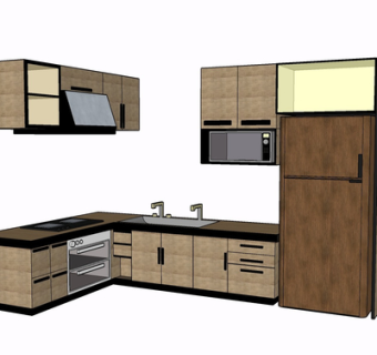 现代实木橱柜su模型