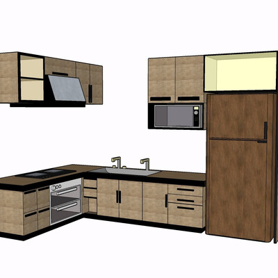 现代实木橱柜su模型