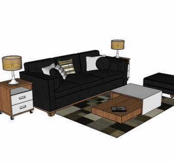 现代布艺多人沙发su模型