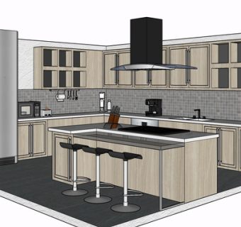 现代实木橱柜su模型