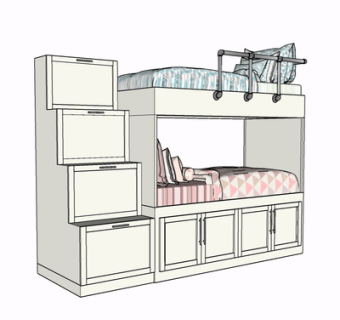 现代实木儿童床su模型