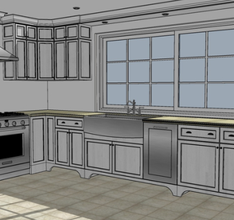 简欧实木橱柜su模型