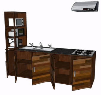 现代实木橱柜su模型