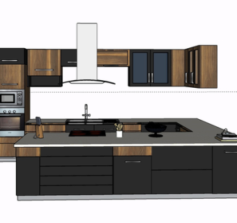 现代实木橱柜su模型