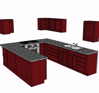 现代实木橱柜su模型