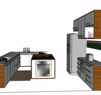 现代实木橱柜su模型