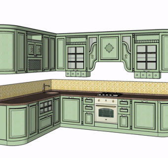 简欧实木橱柜su模型