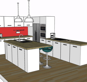 现代实木橱柜su模型