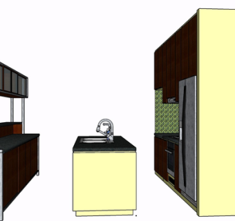 现代实木橱柜su模型