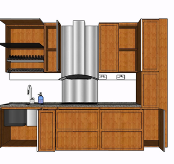 现代实木橱柜su模型
