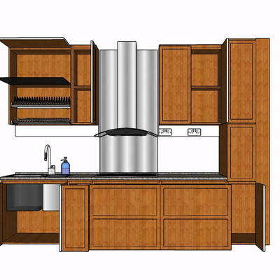 现代实木橱柜su模型