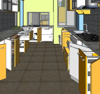 现代实木橱柜su模型