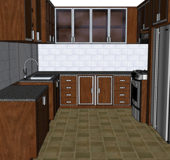 现代实木橱柜su模型