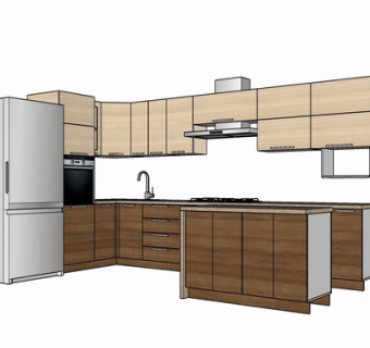 现代实木橱柜su模型