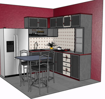 现代实木橱柜su模型