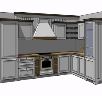 简欧实木橱柜su模型