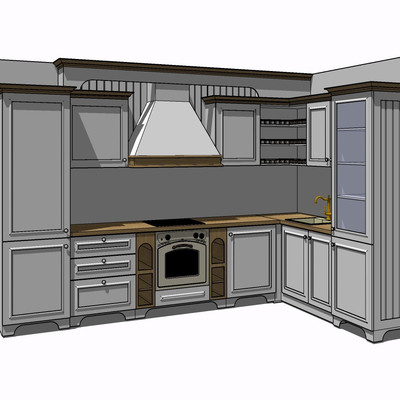 简欧实木橱柜su模型