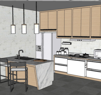 现代实木橱柜su模型