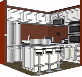 简欧实木橱柜su模型