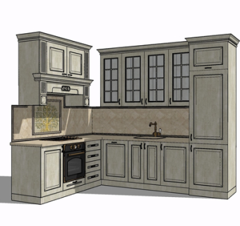 简欧实木橱柜su模型