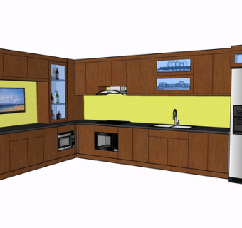 现代实木橱柜su模型