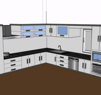 现代实木橱柜su模型