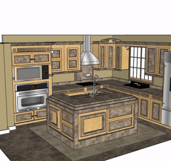 现代实木橱柜su模型