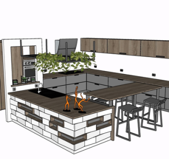 现代实木橱柜su模型