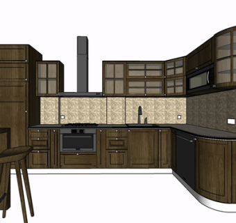 现代实木橱柜su模型