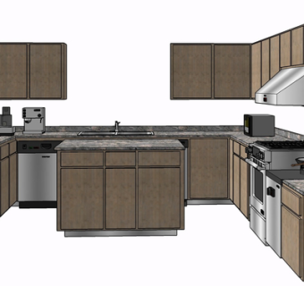 现代实木橱柜su模型