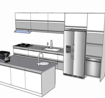 现代实木橱柜su模型