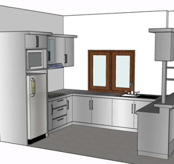 现代实木橱柜su模型
