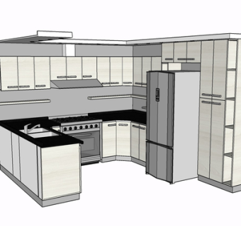 现代实木橱柜su模型