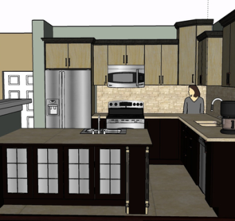 现代实木橱柜su模型