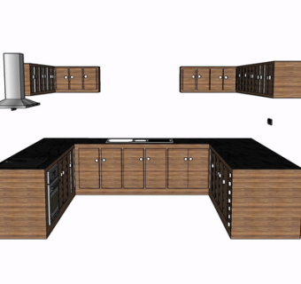 现代实木橱柜su模型