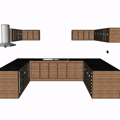 现代实木橱柜su模型