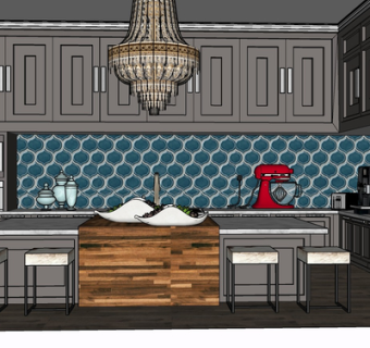 简欧实木橱柜su模型